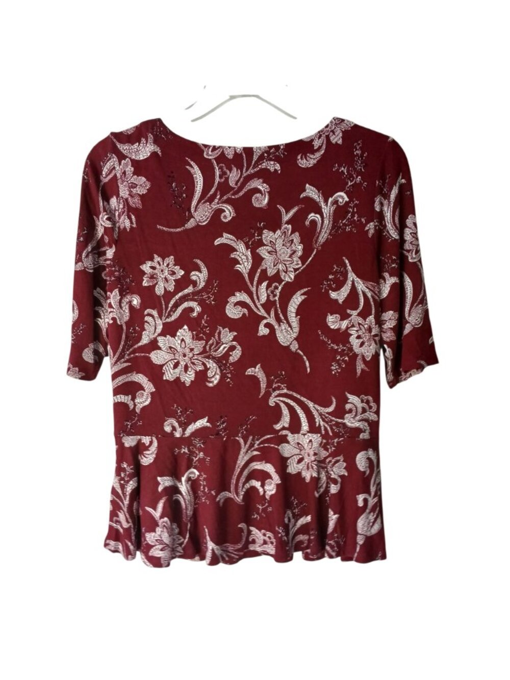 Liz Claiborne Womens Sz S Red Floral Peplum Top Rayon Spandex Career Blouse I-11 - Picture 3 of 8
